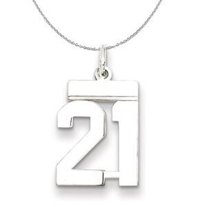 Silver, Athletic Collection, Small Polished Number 21 Necklace - 24 In
